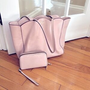 Kate Spade New York Leewood Place Rainn Scalloped Leather Pink Tote and Wallet